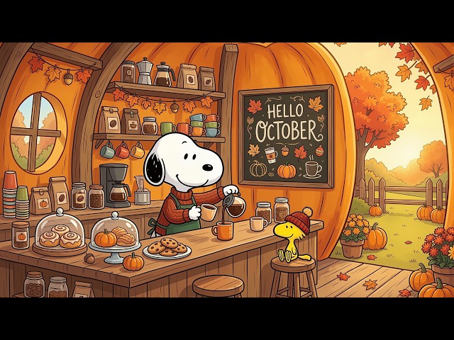 October Coffee Shop with Snoopy ☕ Autumn Coffee Ambience for Reading, Relaxing & Chilling