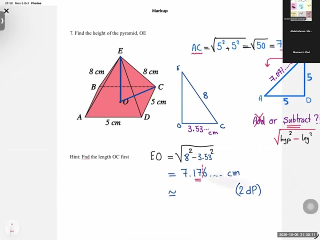Montaser Elfadhel - 2nd Session - Orcas Tutoring - Kuwaiti-3d Pythagoras - 30 60 90 - G8 Mathematics