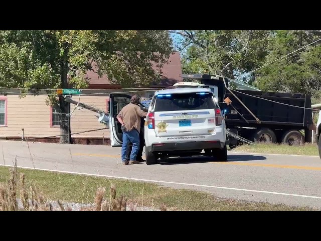 Scene Video: Dump truck tangled in powerlines in Montgomery County