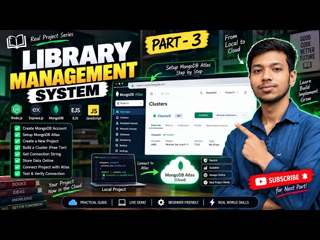 Library Management System in Node.js | MongoDB Atlas Setup & Cloud Database | Part 3