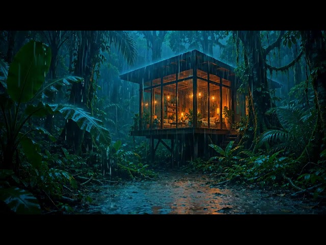 Amazon Jungle Rain at Dusk 🌧️ Treehouse Rain ASMR | Relaxing Rain Sounds for Sleep & Focus
