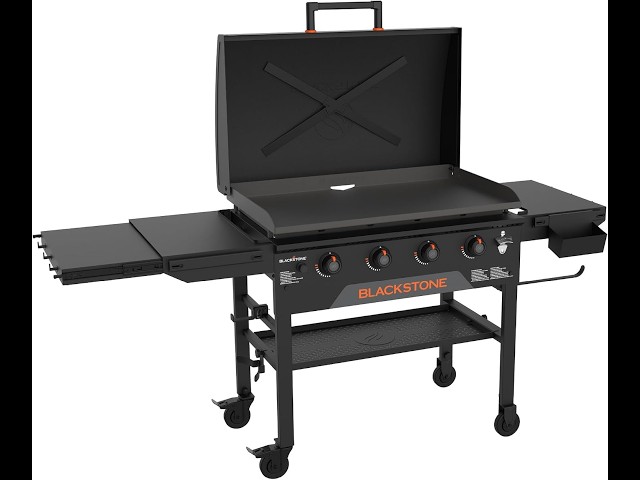 Blackstone Original Portable Griddle with Built in Hood, Black, 36 Inch Flat Top BBQ Grill Outdoor
