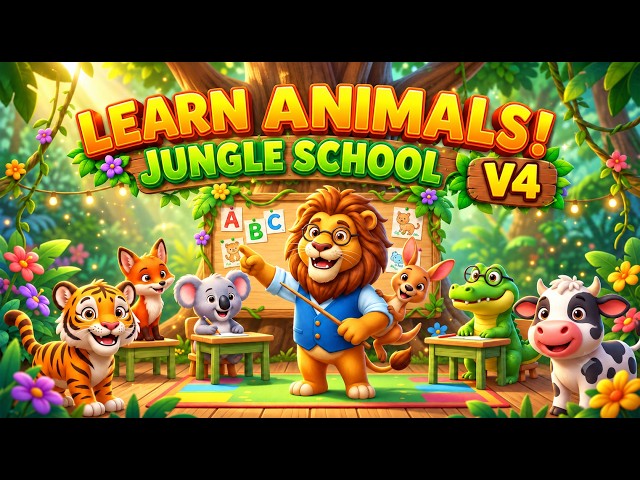 Learn Animals for Kids V4 | Jungle Animal School | Animal Names, Sounds, Food & Habitats