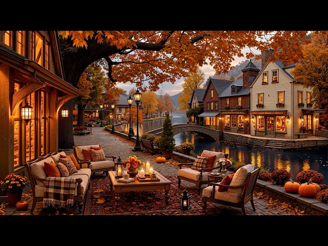 Resting at a Cozy River Patio in Hudson Valley 🍂 Soft Coffee Jazz on a Fall Dusk to Relax☕