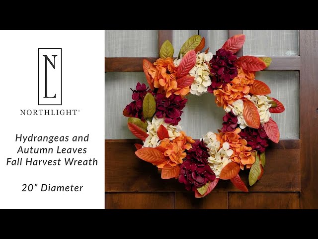 Hydrangeas and Autumn Leaves Artificial Small Fall Harvest Wreath | Northlight VM26543 | Northlight