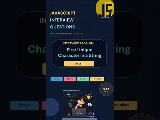 JavaScript Interview Questions: First Unique Character in a String Using Map #javascript #js #coding