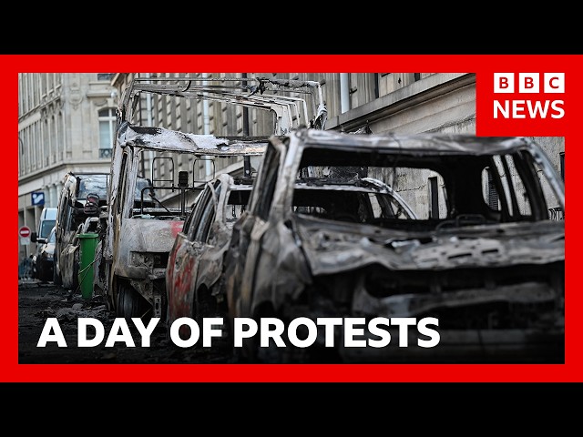 Violent clashes and buildings ablaze in France protests | BBC News