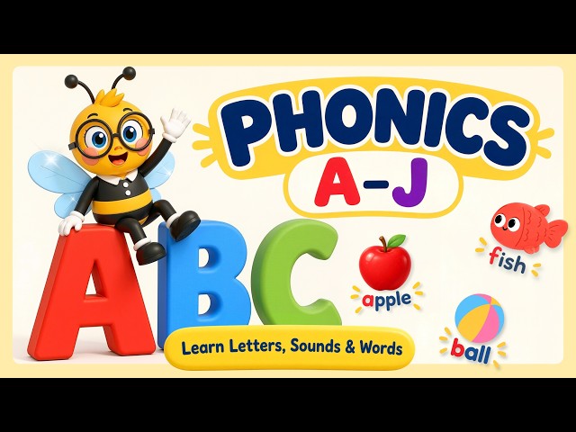ABC Phonics for Kids A-J | Learn Letters, Sounds & Words | Learn English for Kids