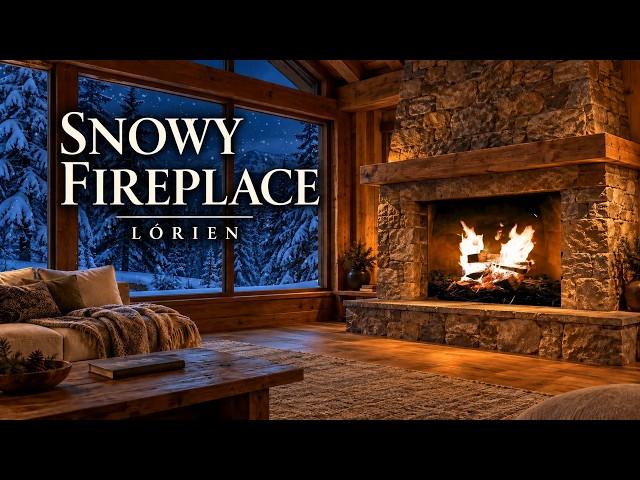 Cozy Fireplace with Heavy Snowfall Outside | 8 Hours of Fire Sounds