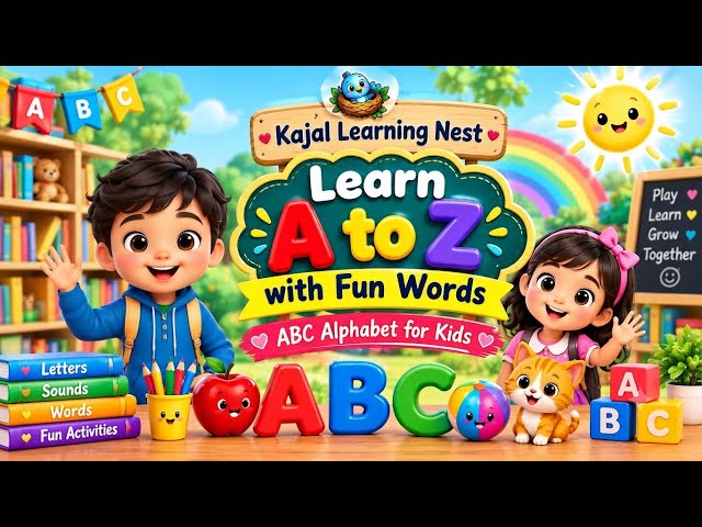 🌈 Learn A to Z with Fun Words | ABC Alphabet for Kids | Kajal Learning Nest