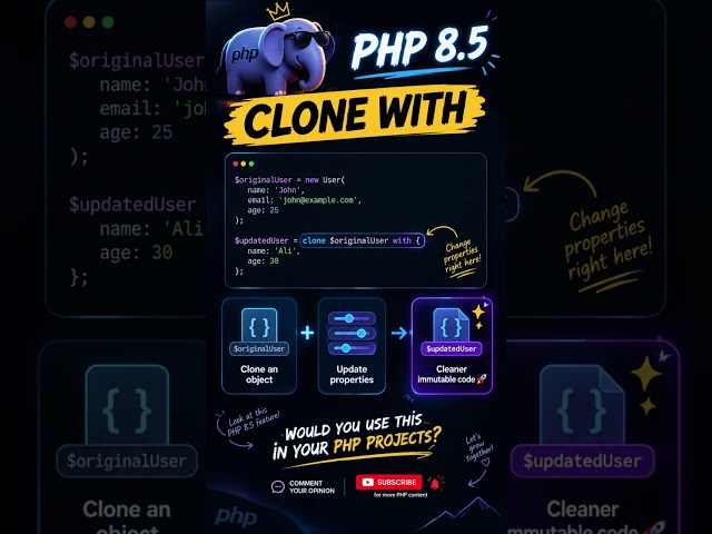 PHP 8 5 Clone With — A New Way to Clone Objects 🚀 #php #shorts #backend