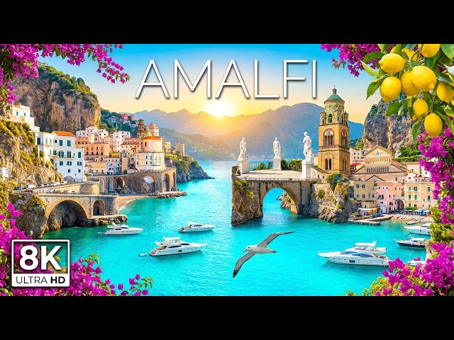 8K Amalfi - Peaceful Coastal Cliffside, Historic Duomo & Gentle Piano Music for Deep Sleep, Study