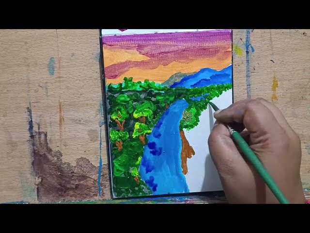 Step-by-Step Textured Acrylic Painting:Sunset Wildlife Landscape.KindlySubscribe. #texturedpainting