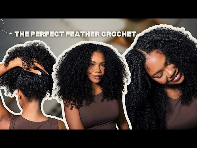 FEATHER CROCHET MIDDLE PART TUTORIAL | Seamless Kinky Curly Ponytail + Blending Tips