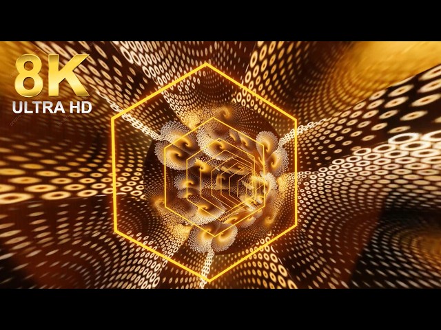 8K Futuristic Golden Hexagonal Tunnel Abstract Background VJ Loop
