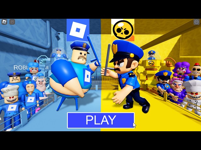 BRAWL STARS BARRY Team Vs ROBLOX BARRY Team in BARRY'S PRISON RUN! New Scary Obby (#Roblox)
