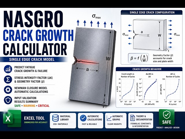 NASGRO Single Edge Crack Calculator | Fatigue Crack Growth Analysis in Excel