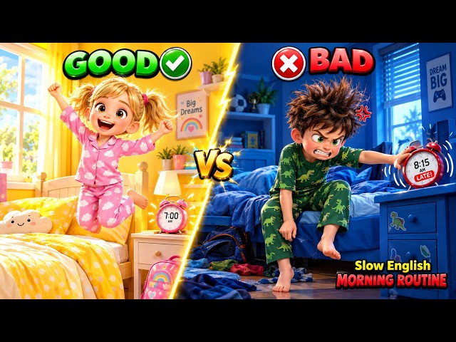 SLOW ENGLISH | GOOD VS BAD MORNING ROUTINE | Jony Was Late for School | Easy English Story A2 Level