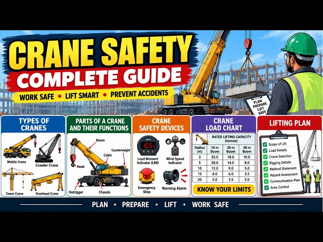Crane Safety Complete Guide | Types of Cranes, Parts, Safety Devices, Load Chart & Lifting Plan