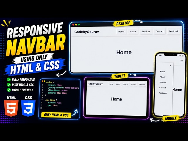 Responsive Navbar Using HTML & CSS | Mobile Friendly Navigation Menu