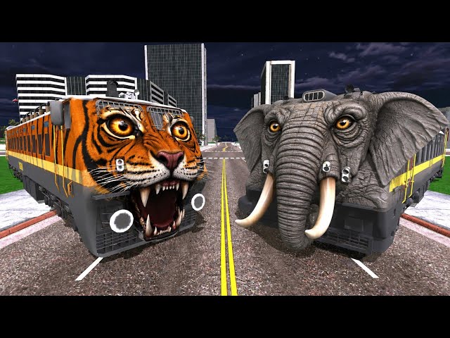 Tiger Train vs Elephant Train in Indian Bikes Driving 3d
