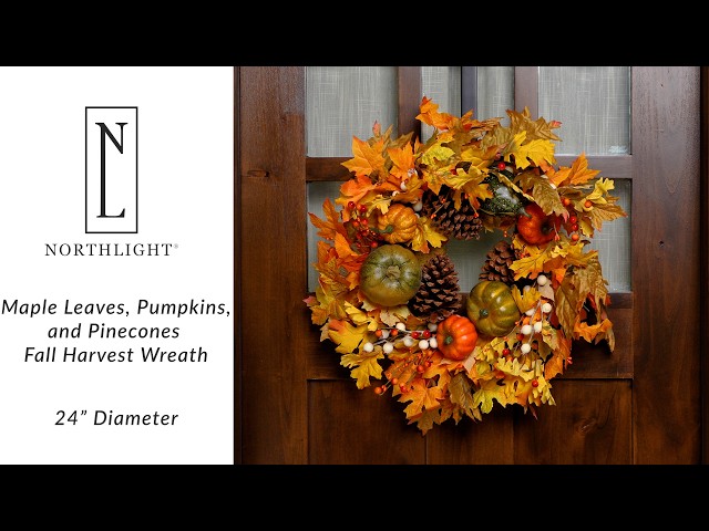 Maple Leaves, Pumpkins, & Pinecones Artificial Fall Harvest Wreath | Northlight VM37832 | Northlight