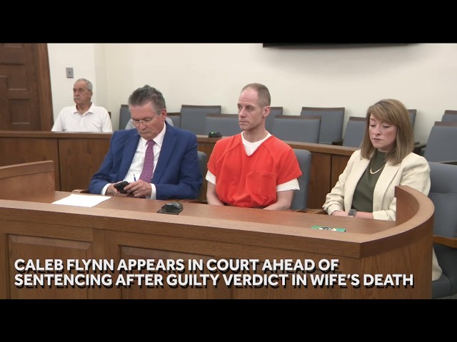 Caleb Flynn appears in court ahead of sentencing after guilty verdict in wife's death