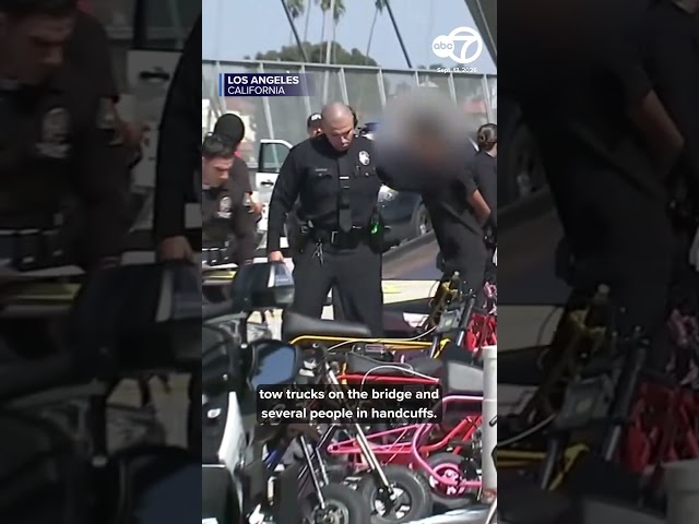 LAPD busts minibike street takeover on 6th Street Bridge