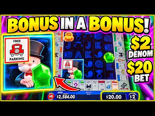 $20/Spin → FREE PARKING!!! My BEST SESSION on Monopoly Big Board Bucks Slots!