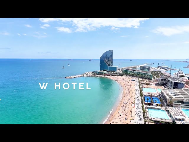 Barceloneta Beach With The W Hotel Barcelona Aerial 4K