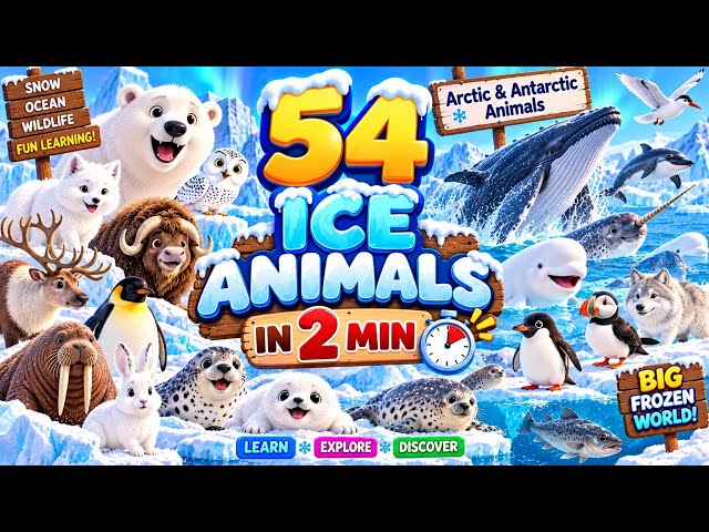 ❄️ 54 Ice Animals for Kids | Learn Arctic & Antarctic Animals 🐧🐋🦭 | Fun Animal Names