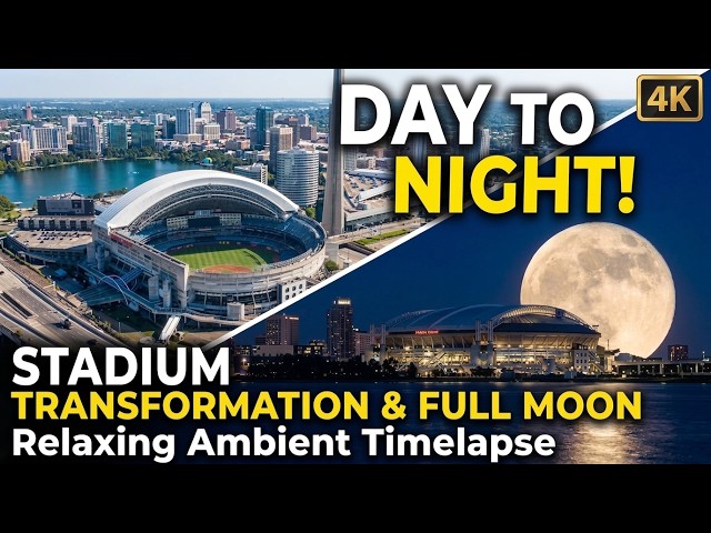 Full Moonrise Over Lake City Skyline 🌕 4K Day-Night Timelapse | Calm Ambient Visuals