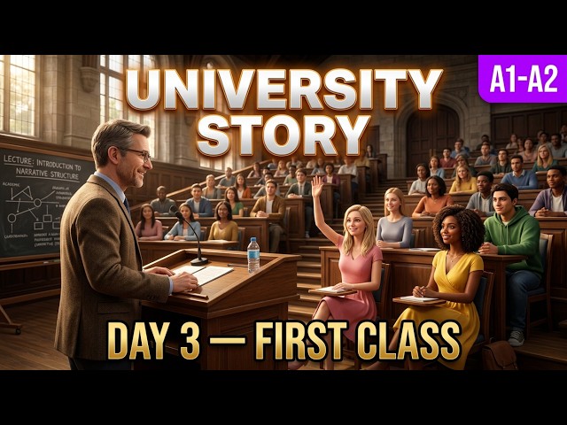 SLOW ENGLISH for Beginners 🎓 First University LECTURE & Club Fair Day 3 A1 A2