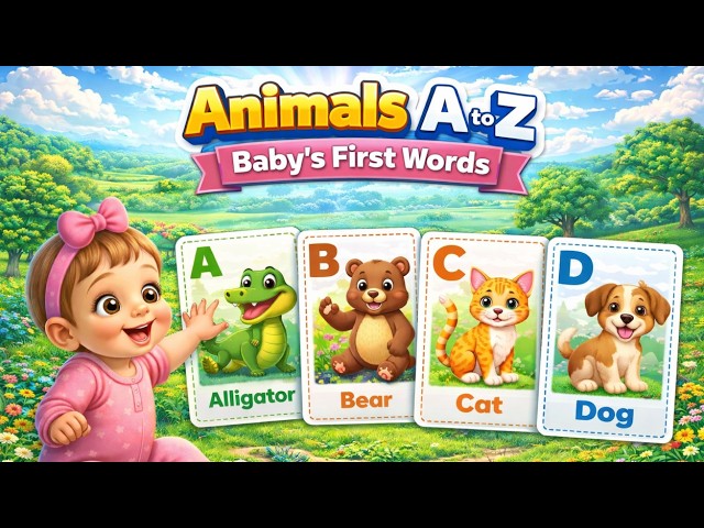 ABC Flashcards for Babies | Alphabet Animals A to Z | Baby's First Words