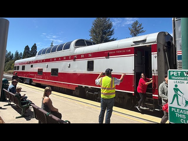 EB Amtrak California Zephyr train #6 train End with Northern sky charter Private car at colfax Ca.