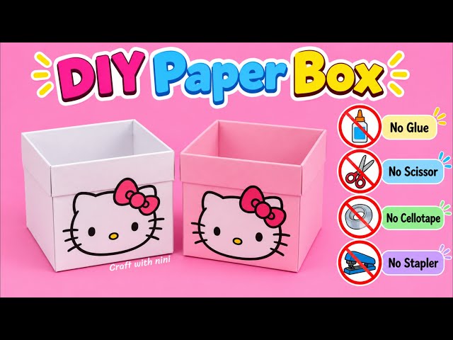 DIY Easy Kawaii paper box/ NO GLUE origami easy craft ideas to do  /school stationery organiser 
