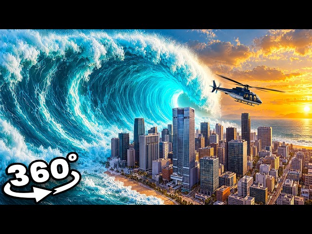VR 360° Я спасся на последнем вертолете… гигантское цунами поглотило всех (Страшное VR 360 8K)