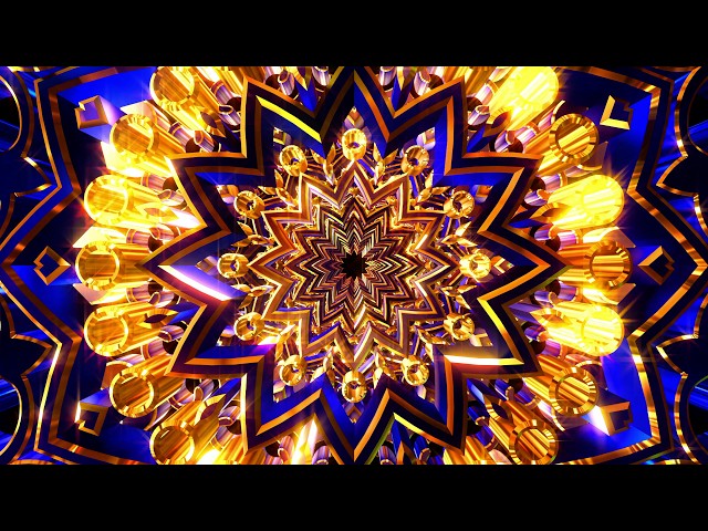 4K VJ Loop: Golden Blue Star Mandala | Infinite Tunnel Background Visuals | Seamless Loop