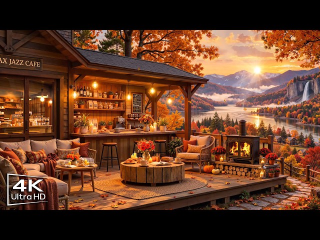 Relaxing Autumn Jazz at a Cozy Porch Ambience 🍂Warm Jazz Instrumental Music & Golden Leaves to Study