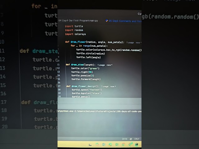 Flower Design in Python turtle 🐢 #python #coding #3d #coding  #trending #design#turtle