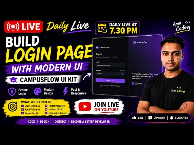 🔴LIVE: Build a Modern Login Page in React JS 🚀 | CampusFlow UI | MERN Stack Project