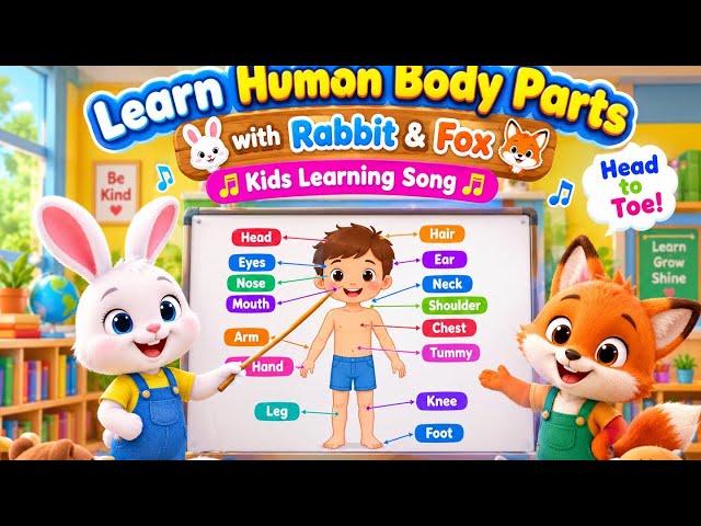 Learn Human Body Parts with Rabbit & Fox 🐰🦊 | Kids Learning Song | Head to Toe