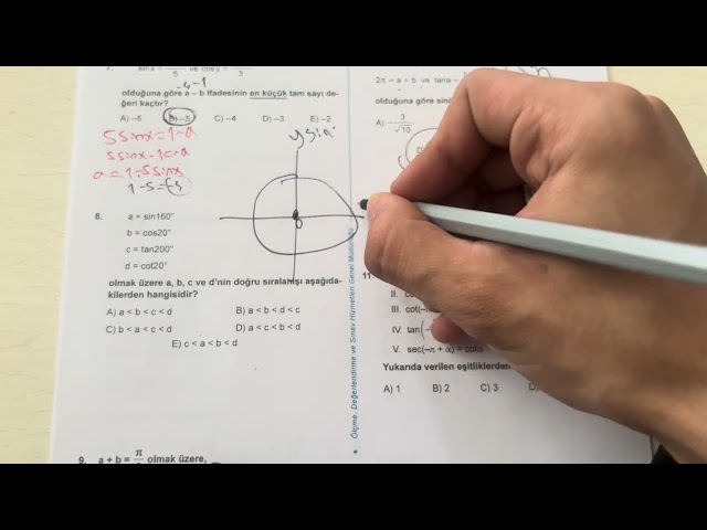 MEB 11.SINIFLAR  MATEMATİK KAZANIM KAVRAMA TESTİ 3 ve 4  TRİGONOMETRİ-1 BİRİM ÇEMBER  SORU ÇÖZÜMÜ