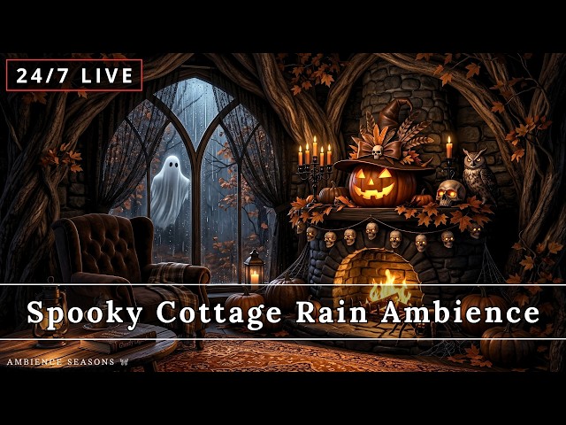 Spooky Witch Cottage Ambience | Cozy Rain & Fireplace Sounds | For Study, Sleep & Relaxation
