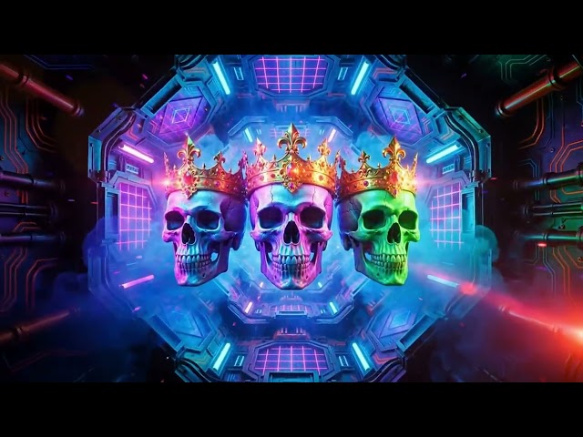 Crowned Skulls Synthwave VJ Loop | Blue Green Neon Tunnel Visual | Industrial EBM Background [4K]