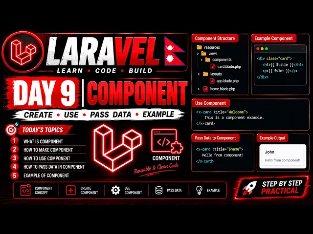 Laravel Day 9 🔥 Components Explained | Create, Use & Pass Data | Nepali Tutorial 🇳🇵
