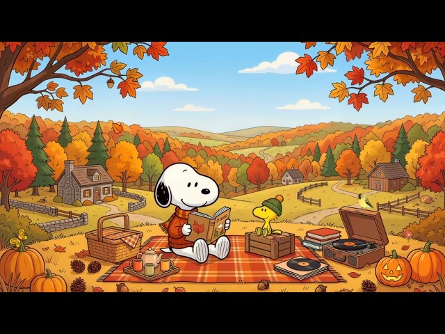 A Cozy Autumn Picnic with Snoopy 🍁🎵 Relaxing Jazz, Warm Tea & Beautiful Fall Scenery