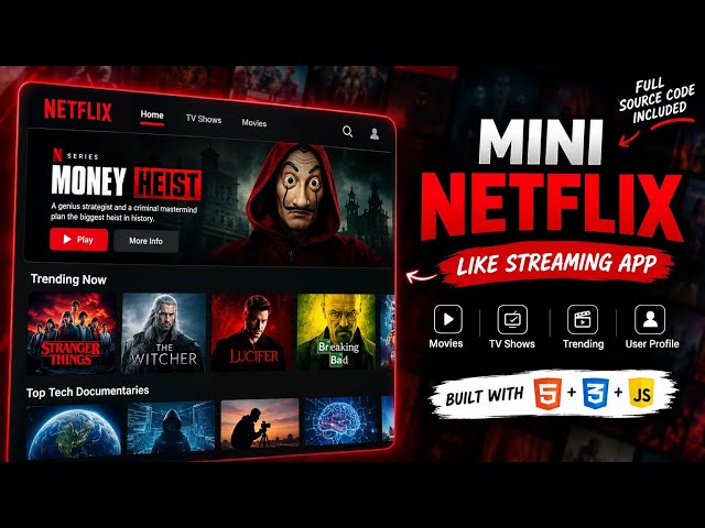 I Built a Mini Netflix Clone Using HTML, CSS & JavaScript 🤯🔥 | Web Development