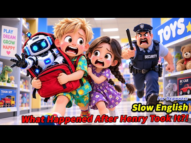 Henry Took a Robot Toy... THEN Security Started Chasing Him! 😱🤖 | Slow English Listening Story (A2)