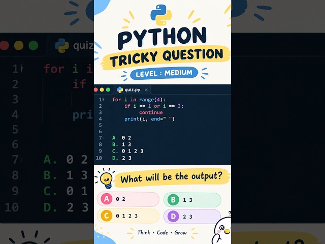 Python For Loop + Continue Trick |Output Kya Hoga? 🤯#python #coding
